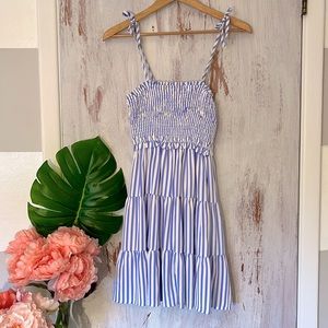 Pinstripe Blue and White Summer Sun Dress. Size M